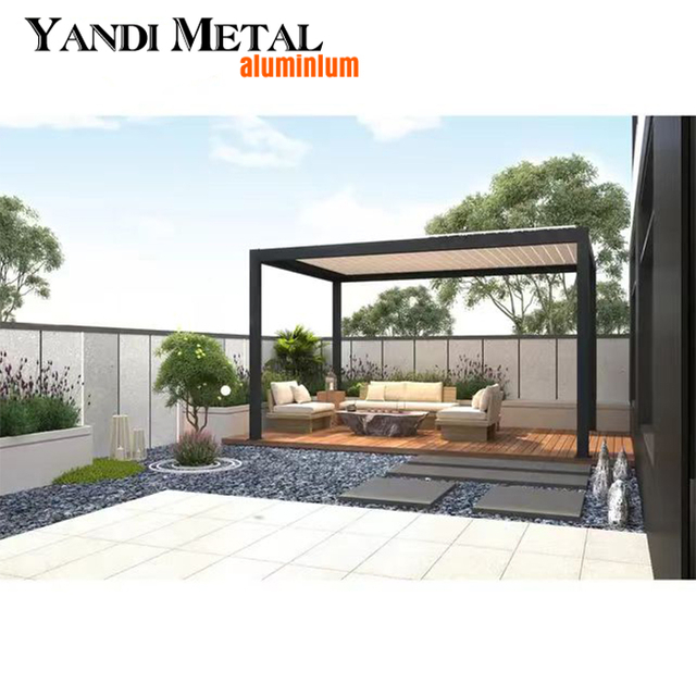 Hot retractable louver pergola aluminum outdoor electric biometric air cushion waterproof aluminum pergola