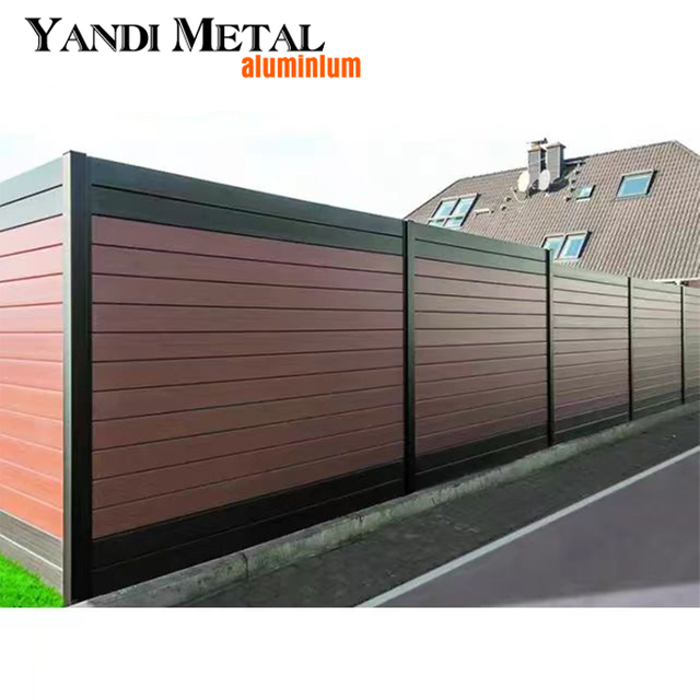 Green Aluminum Wpc garden fence panel design waterproof Wpc composite fence Outdoor black aluminum Wpc fence