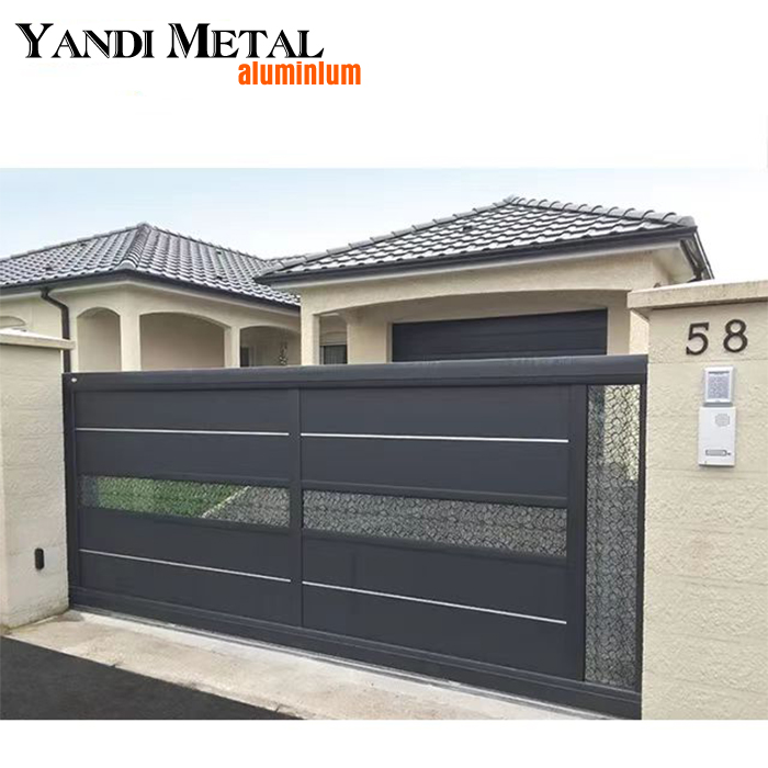 Top quality simple design Villa Security entrance Sliding driveway aluminum door Electric system privacy door