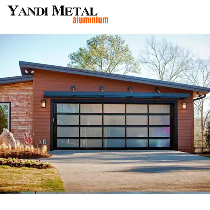 Modern elevated composite panel transparent automatic aluminum glass garage door