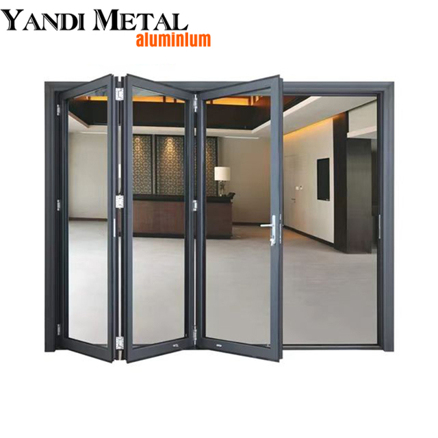 Balcony aluminum sliding door Glass aluminum door Entrance folding door Aluminum bifold terrace with gauze mesh