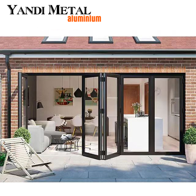 Good performance half aluminum half glass double fold double single sliding exterior pivot aluminum door