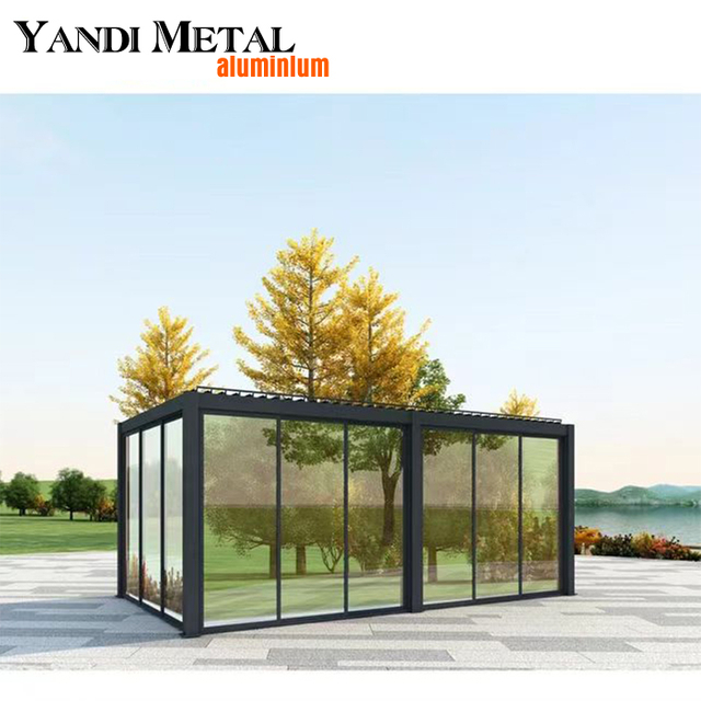 High quality electric roof pavilion Courtyard awning Waterproof double electric aluminum louver pergola