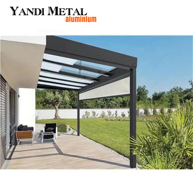 Modern aluminum terrace roof manhole cover pavilion Glass garden outdoor pavilion Aluminum awning pavilion system