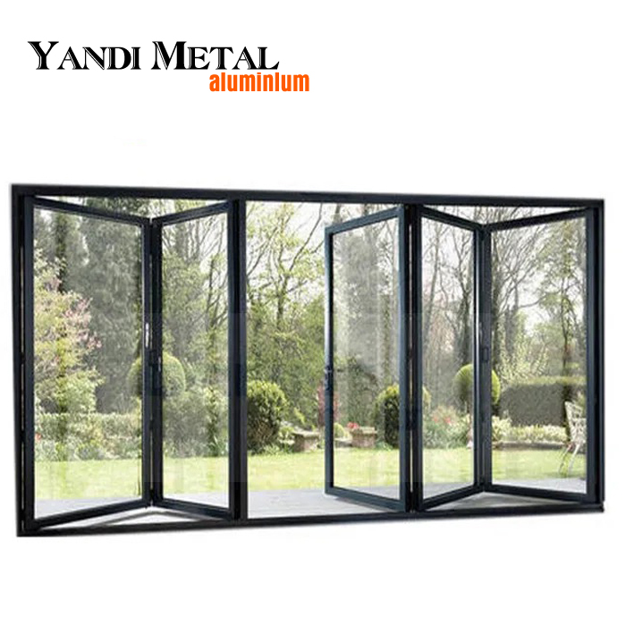 Exterior double glazed aluminum accordion folding door glass double folding patio door
