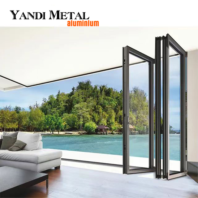 Yandi Thermal insulation system double triple glass aluminum sliding folding screen door