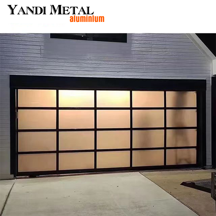 Residential modern panoramic electric roll-up aluminum black glass garage door