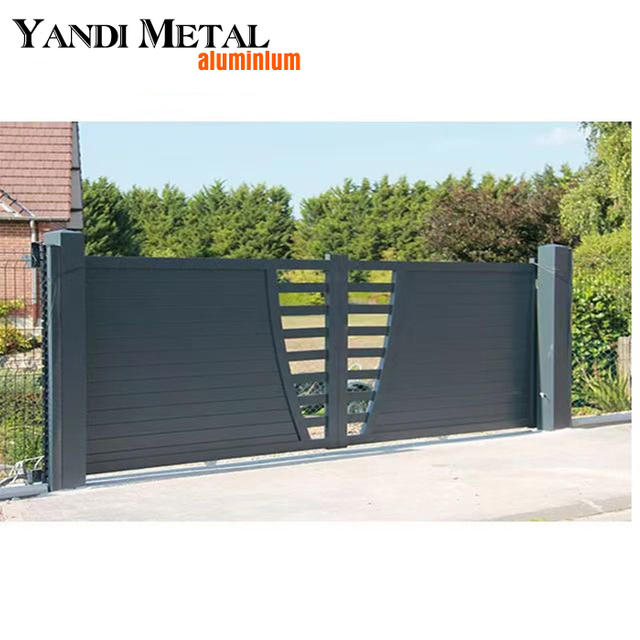 Factory direct garden automatic driveway sliding aluminum door Horizontal slats privacy aluminum door