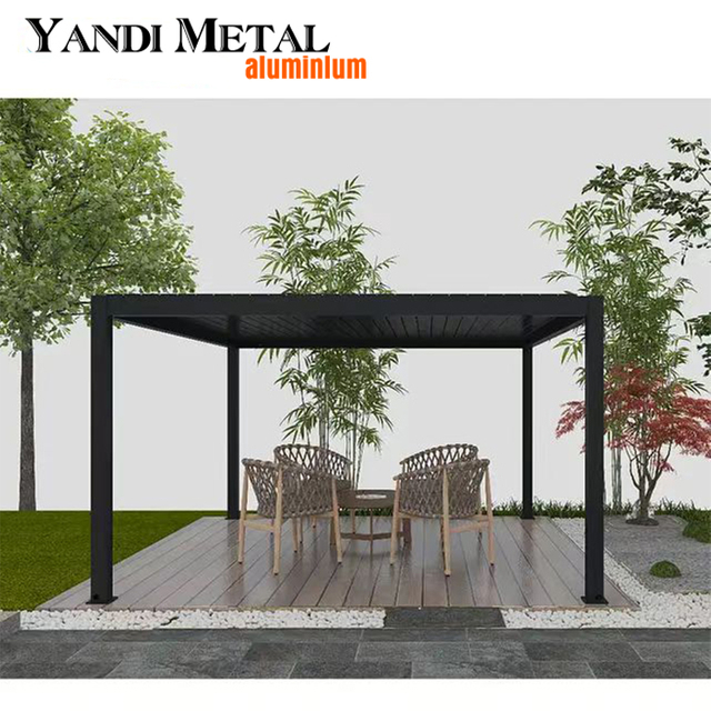 Custom size outdoor aluminum rainproof electric louver pergola Bioclimatic aluminum pergola with LED lighting system
